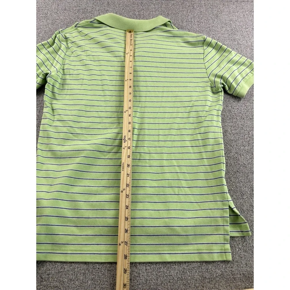 Polo Ralph Lauren Striped Polo Shirt Lime Green Blue Pony Men's Medium Cotton